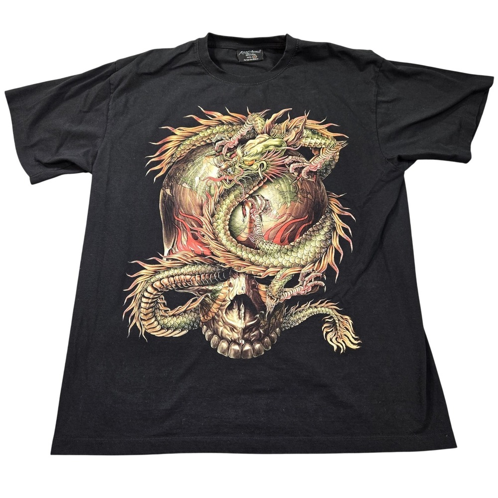 Rock Chang Shirt Mens XL Black Dragon Skull Graphic Studded Tattoo Gothic Tee